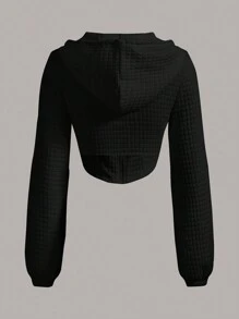 SHEIN ICON Ngắn Của phụ nữ Áo nỉ có mũ Với Thiết kế rỗng , Dây rút Và Mặt trước Dây kéo - màu đen - Xem 2