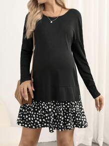 SHEIN Thai sản In ấn Thả vai Đầm - màu đen - Xem 2