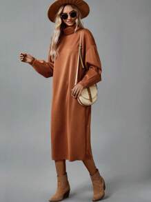 SHEIN LUNE Của phụ nữ Cổ cao Thả vai Đầm Áo len - màu nâu - Xem 4