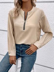 SHEIN LUNE Của phụ nữ Cổ chữ V Thả vai Áo sơ mi - Màu be - Xem 1