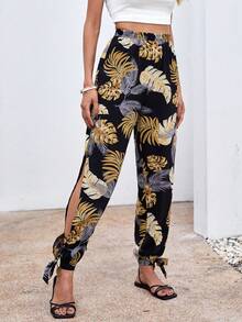 SHEIN VCAY 女性時尚鏤空繃帶長款長褲