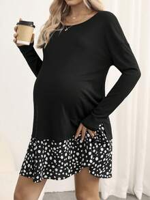 SHEIN Thai sản In ấn Thả vai Đầm - màu đen - Xem 5