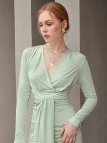 Chiquease Pleated Light Blue Knit Dress Fall Cloth For Women - Baby Blue - View 6