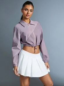 VARSITIE 實心拉鍊短夾克，女士網球套裝 - 彩色 - 查看 4