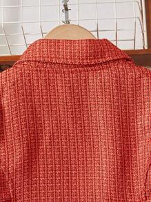 SHEIN Girls' Woolen Coat With Asymmetrical Lapel Collar, For Tween - Red - View 5