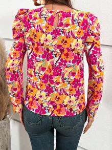 SHEIN VCAY Floral Print Gigot Sleeve Blouse - Multicolor - View 4