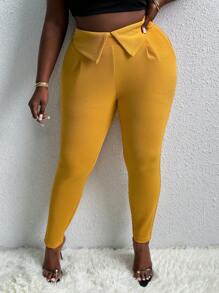 Slaydiva Plus Foldover Waist Skinny Pants - Yellow - View 1
