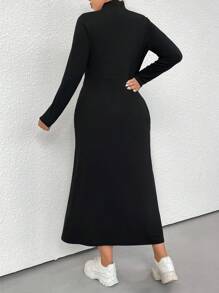 Flirla Đầm Maxi Cổ Chữ V Khoét Hở Đùi Cho Nữ - màu đen - Xem 2