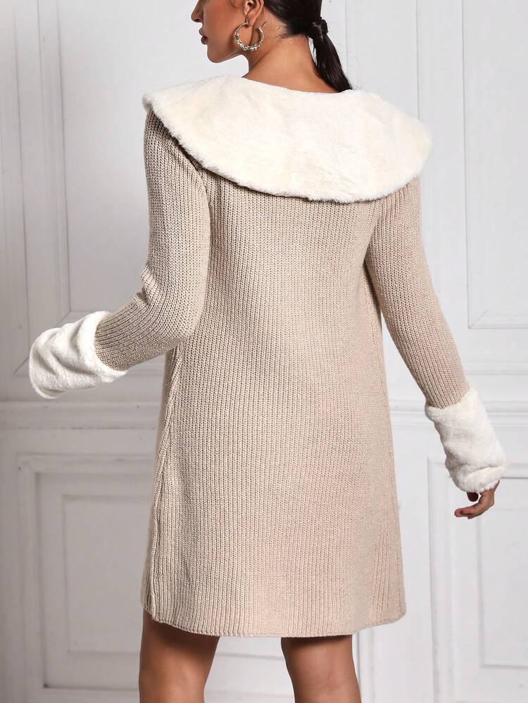 Borg Collar Fuzzy Cuff Cardigan