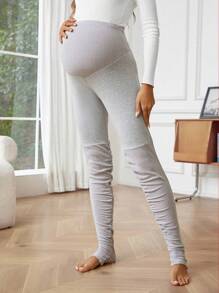 SHEIN Maternity Adjustable Waist Stirrup Leggings - Grey - View 6