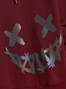 GENTILAND Nam Lỏng lẻo Phản chiếu Đồ họa Hoạt hình Dây rút Hoodie - Màu Đỏ Sâu - Xem 4