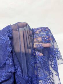 Vestido De Dormir De Tirantes Con Encaje Ahuecado Y Dobladillo Con Ribete - Azul - Ver 7