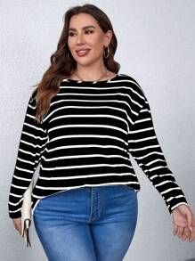 SHEIN LUNE Talla grande Camiseta de rayas - Multicolor - Ver 1