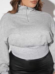 SHEIN SXY Kích thước lớn Cổ áo tây Thả vai Áo nỉ - Xám - Xem 4