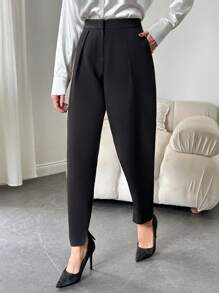 EURMUSE 女士分襟鬆緊偏寬褲裝 - 黑色 - 查看 1