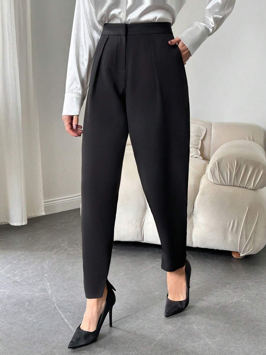 EURMUSE 女士分襟鬆緊偏寬褲裝 - 黑色 - 查看 1