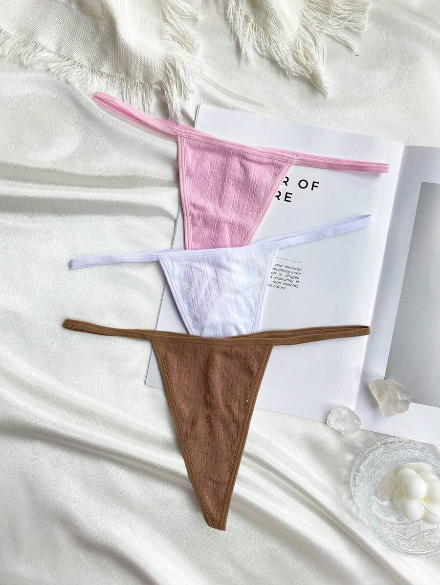 3件套女士纯色无缝性感丁字裤 - 彩色 - 查看 1