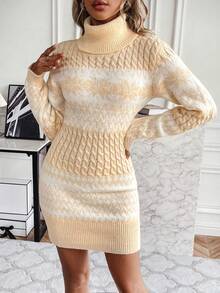 SHEIN Unity 幾何圖案高領毛衣連衣裙 - 彩色 - 查看 6