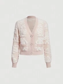 SHEIN MOD Của phụ nữ Sang trọng Vá lại Áo len Mở - Màu be - Xem 1