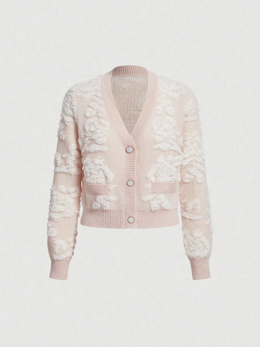 SHEIN MOD Của phụ nữ Sang trọng Vá lại Áo len Mở - Màu be - Xem 1