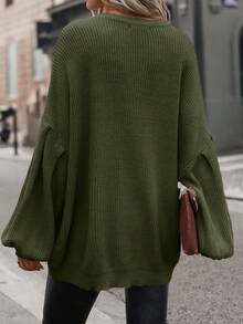 SHEIN LUNE 長袖鬆身毛衣 - 綠色 - 查看 2