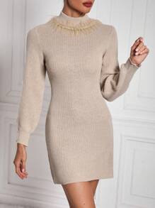 Zolique Women's Knitted Solid Color Long Sleeve Stand Collar Dress Fall Cloth For Women