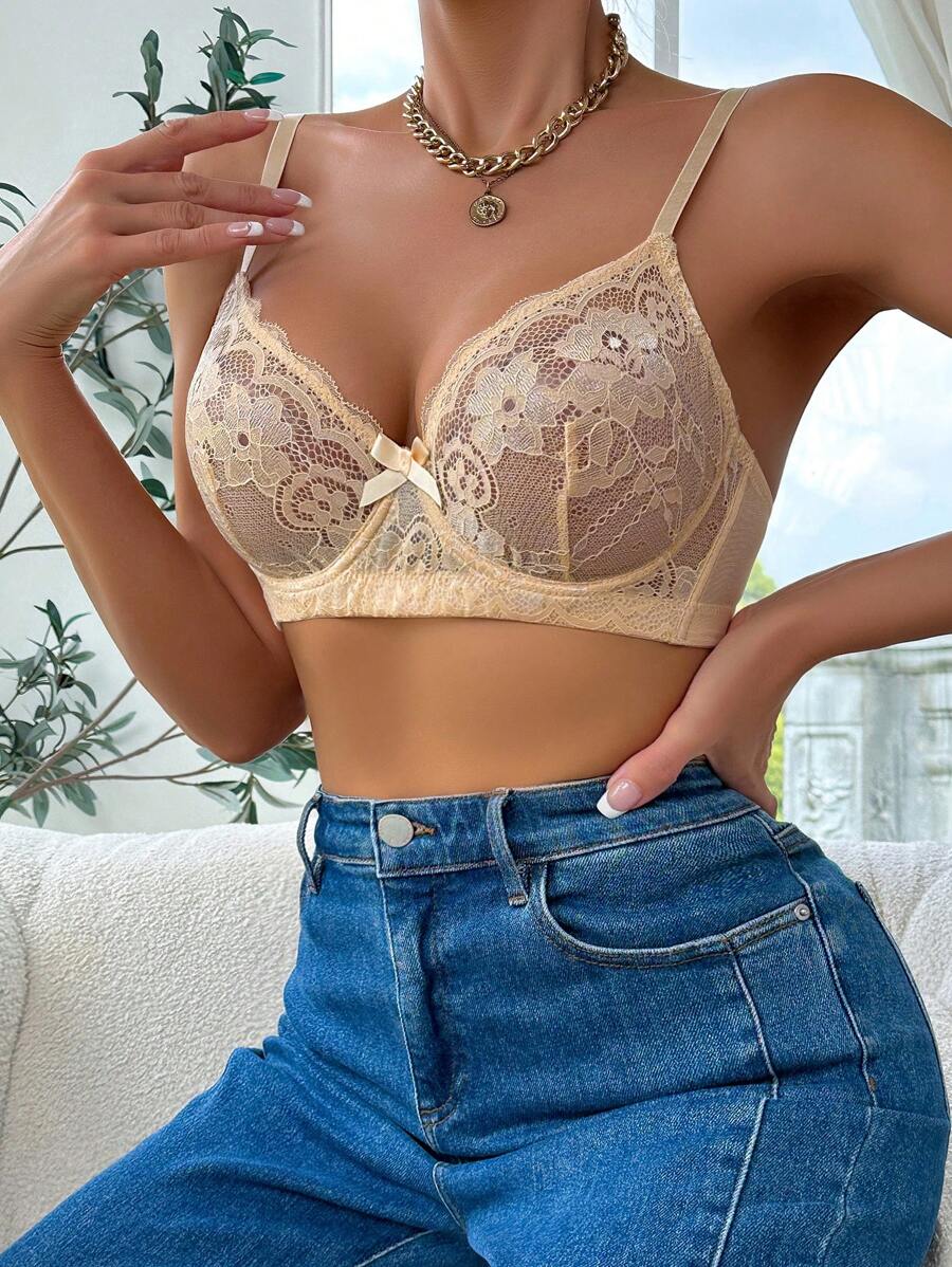 Áo ngực có gọng ren hoa Đồ lót gợi cảm - Màu be - Xem 1