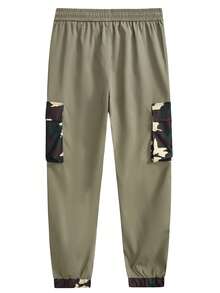 Manfinity EMRG 男士迷彩印花側翻袋口帶拉繩褲頭的貨款褲子 - 軍綠色 - 查看 2