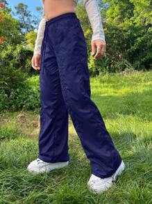 EURMUSE Women's Drawstring Waist Long Pants - Navy Blue - View 5