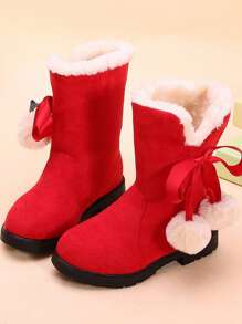 女孩素色濃烈香調,,圓頭,,合身,平底,低跟鞋雪地靴適用於使用 - 紅色 - 查看 2