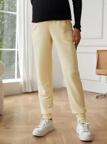 SHEIN Maternity Adjustable Wideband Waist Pants - Yellow - View 5