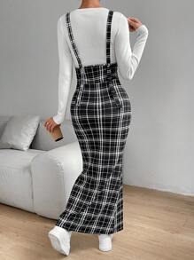 SHEIN Privé In kẻ sọc Đầm Tổng thể Without Tee - màu đen - Xem 2