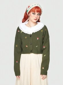 ROMWE Fairycore 女性香菇刺繡無扣開衫外套,不含襯衫 - 彩色 - 查看 1