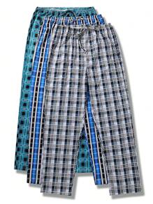 男士3入組方格印花零碎褲帶束前睡衣褲 - 彩色 - 查看 5