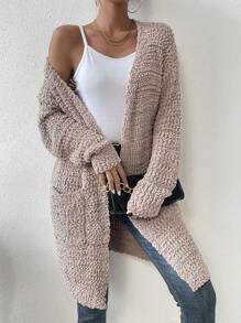 SHEIN LUNE Dual Pocket Drop Shoulder Cardigan - Apricot - View 5