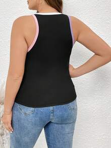 SHEIN LUNE 加肥弹力棉针织无袖上衣 - 黑色 - 查看 2