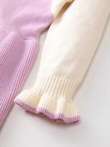 Đứa bé gái Hai âm Viền Ruffle Chi tiết Patched thư tay áo lá sen Đầm Áo len - Màu tím - Xem 4