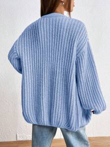 SHEIN Unity Solid Color Drop Shoulder Cardigan - Blue - View 2