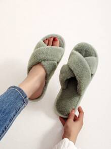 Quý cô Dây đeo chéo Dép đi trong nhà , Thích hợp Đối với Bốn Trong nhà Sử dụng , Sàn nhà Lông Dép đi trong nhà - Màu xanh lá cây đậm - Xem 3