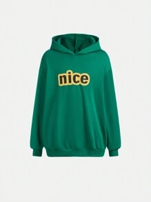 SHEIN 2 piezas Conjunto de sudadera con capucha con estampado de letras y pantalones de forro polar de unicolor, engrosado, para chicos adolescentes