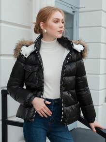 Anewsta Women's Short Padded Coat - Black - View 1