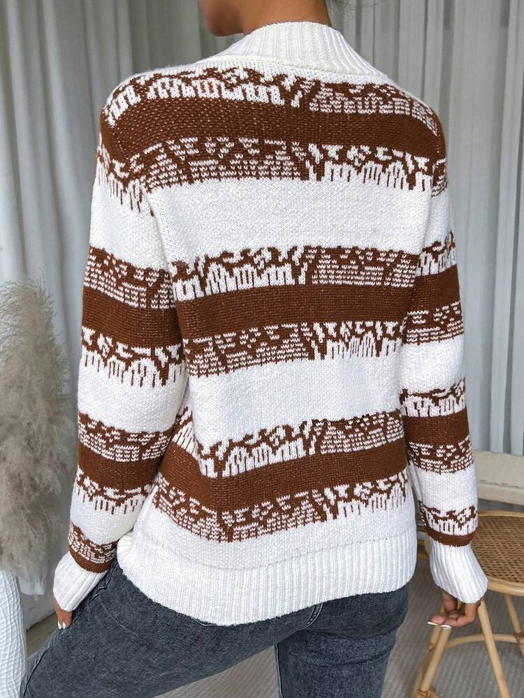 Colorblock Mock Neck Knit Pullover Fall Winter Sweater