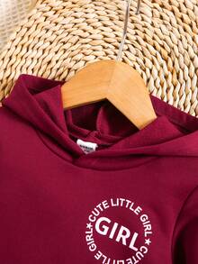 2入組女嬰休閒運動帽t字母印花長袖上衣和長褲,適用於秋季戶外活動穿著 - 酒紅色 - 查看 6