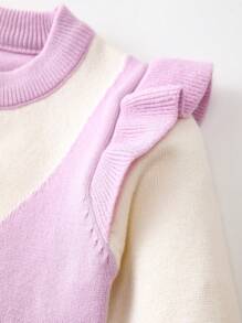 寶寶女孩兩色漸變荷葉邊飾邊泡泡袖2合1毛衣裙 - 紫色 - 查看 6