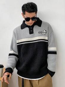 DAZY Men's Striped Sweater With Letter Print Fall,Winter - Multicolor - View 5