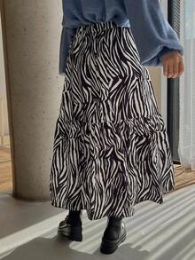 FRIFUL 斑馬紋荷葉邊半身裙 - 黑色 - 查看 2