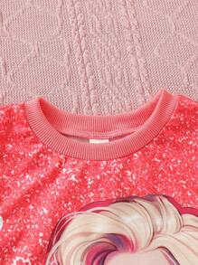 SHEIN Young Girl Figure & Letter Graphic Sweatshirt - Red - View 4