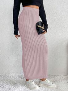 SHEIN Essnce Falda De Suéter De Punto Acanalado Para Mujer - Rosa - Ver 6