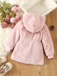 SHEIN 女嬰3D耳朵設計連帽絨毛外套 - 粉色 - 查看 2