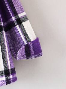 SHEIN 女小童格紋翻蓋口袋前紐扣襯衫 - 紫色 - 查看 3